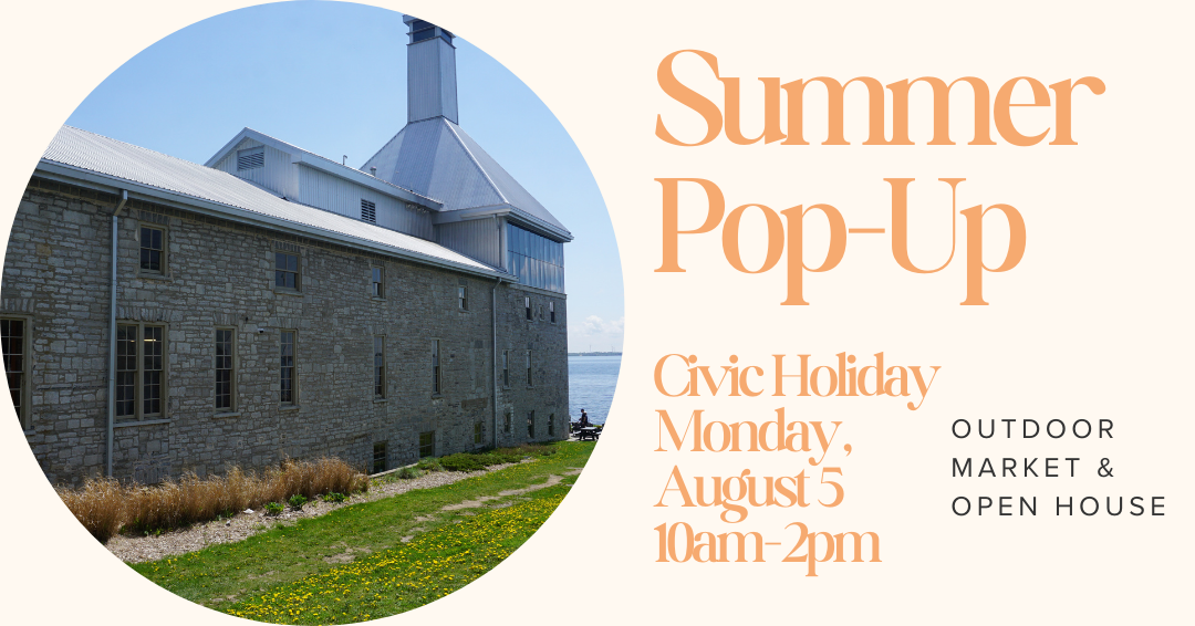 West side of the Tett Centre. Text reads, Summer Pop Up Civic Holiday, Monday August 5, 10AM - 2PM, Outdoor Market & Open House